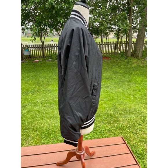 Vintage Auburn USA Black Bomber Jacket With Striped Ribbed Collar & Cuffs Lightw - Picture 7 of 8